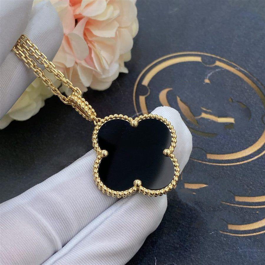 [⭐Corinne]CLOVER 25MM GOLD ONYX BIG CLOVER NECKLACE