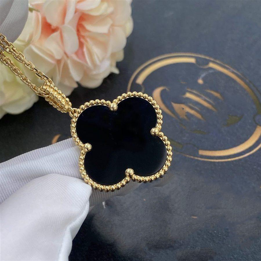[⭐Corinne]CLOVER 25MM GOLD ONYX BIG CLOVER NECKLACE