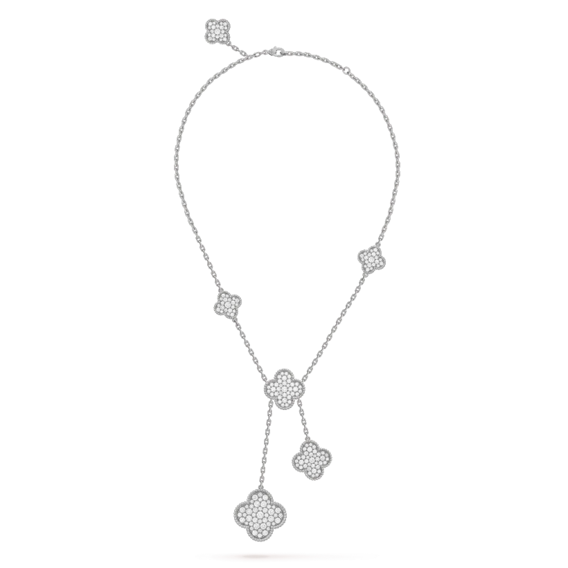 [⭐Corinne]CLOVER 5 MOTIFS SILVER DIAMONDS NECKLACE