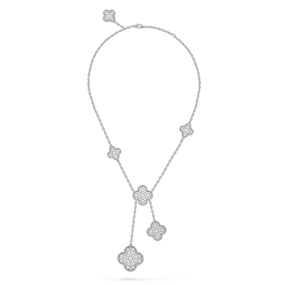 [⭐Corinne]CLOVER 5 MOTIFS SILVER DIAMONDS NECKLACE