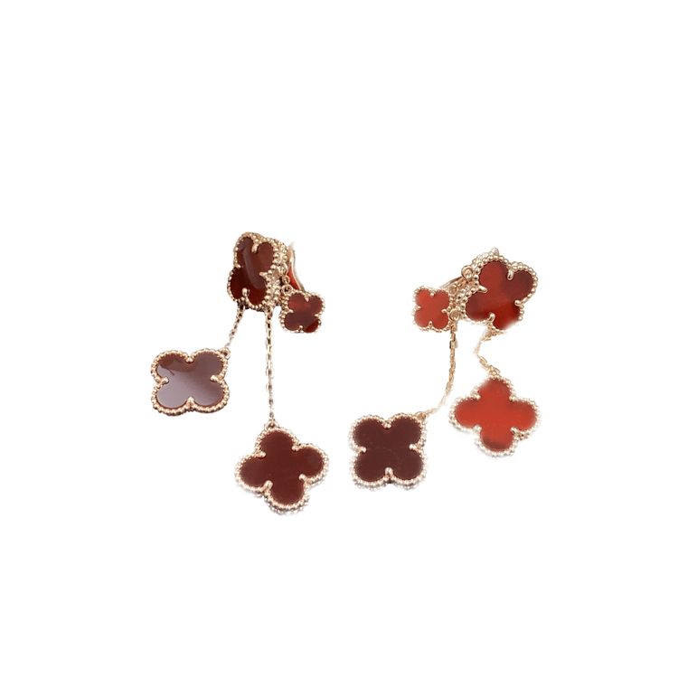 [⭐Corinne]CLOVER EARRINGS CARNELIAN 4 MOTIFS PINK GOLD