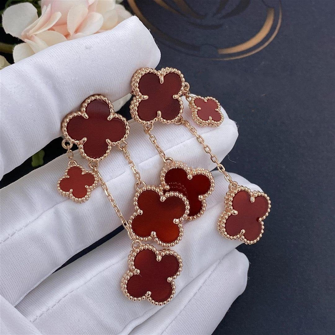 [⭐Corinne]CLOVER EARRINGS CARNELIAN 4 MOTIFS PINK GOLD