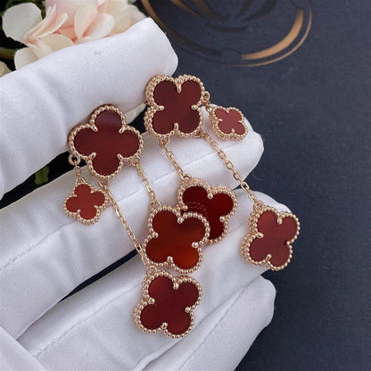 [⭐Corinne]CLOVER EARRINGS CARNELIAN 4 MOTIFS PINK GOLD