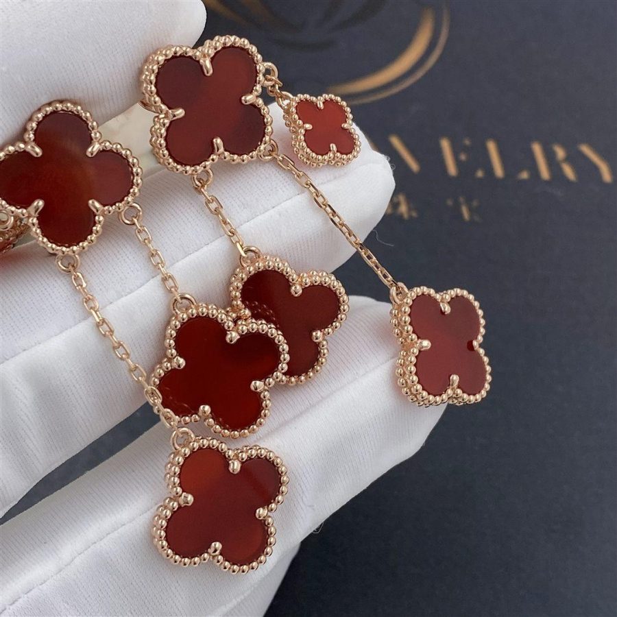 [⭐Corinne]CLOVER EARRINGS CARNELIAN 4 MOTIFS PINK GOLD