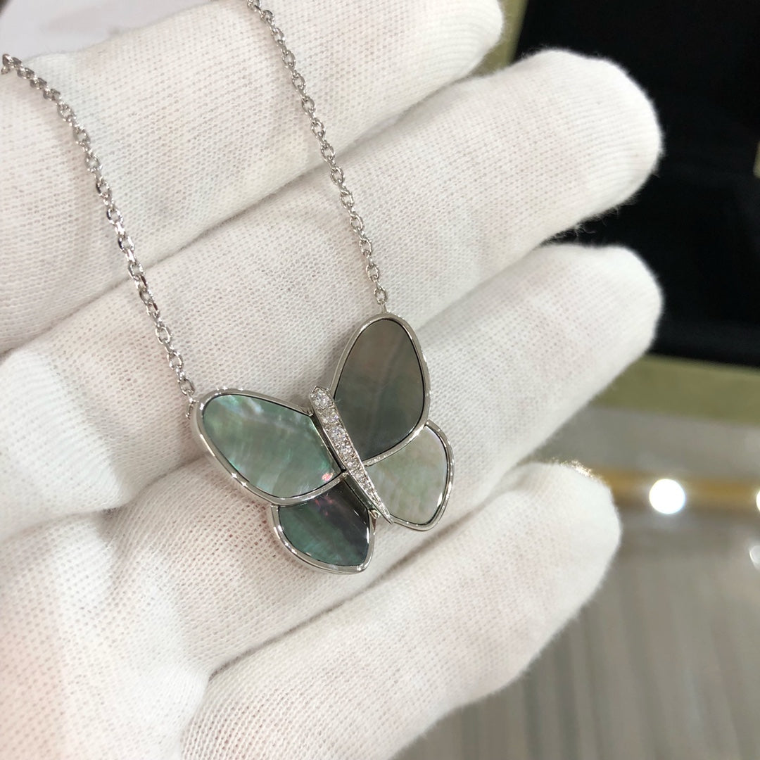 [⭐Corinne]LARGE BUTTERFLY SILVER PENDANT DIAMOND NECKLACE