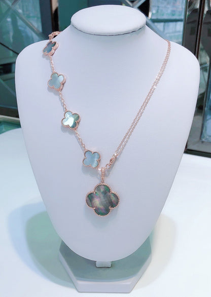 [⭐Corinne]COMBINED BRACELET 5 MOTIFS AND NECKLACE DARK MOP ROSE GOLD