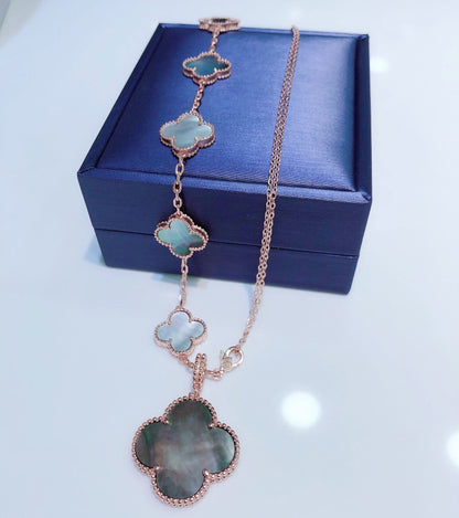[⭐Corinne]COMBINED BRACELET 5 MOTIFS AND NECKLACE DARK MOP ROSE GOLD