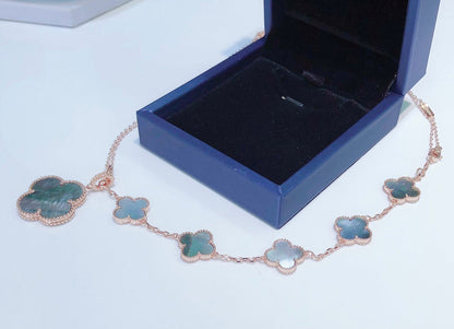 [⭐Corinne]COMBINED BRACELET 5 MOTIFS AND NECKLACE DARK MOP ROSE GOLD