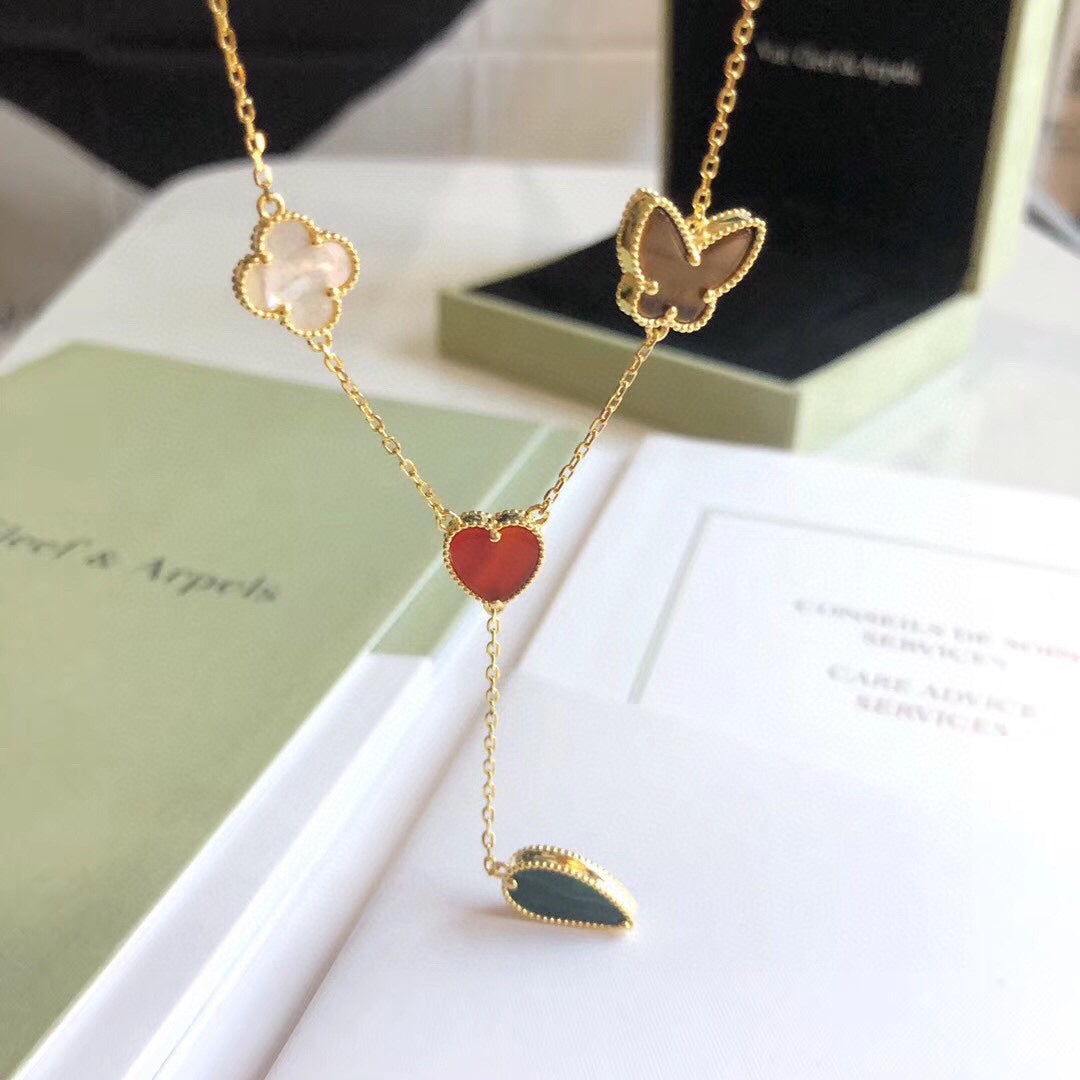 [⭐Corinne]LUCKY SPRING 4 MOTIFS ROSE GOLD NECKLACE