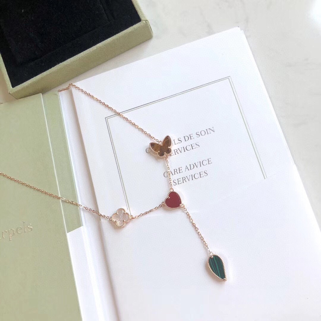 [⭐Corinne]LUCKY SPRING 4 MOTIFS ROSE GOLD NECKLACE