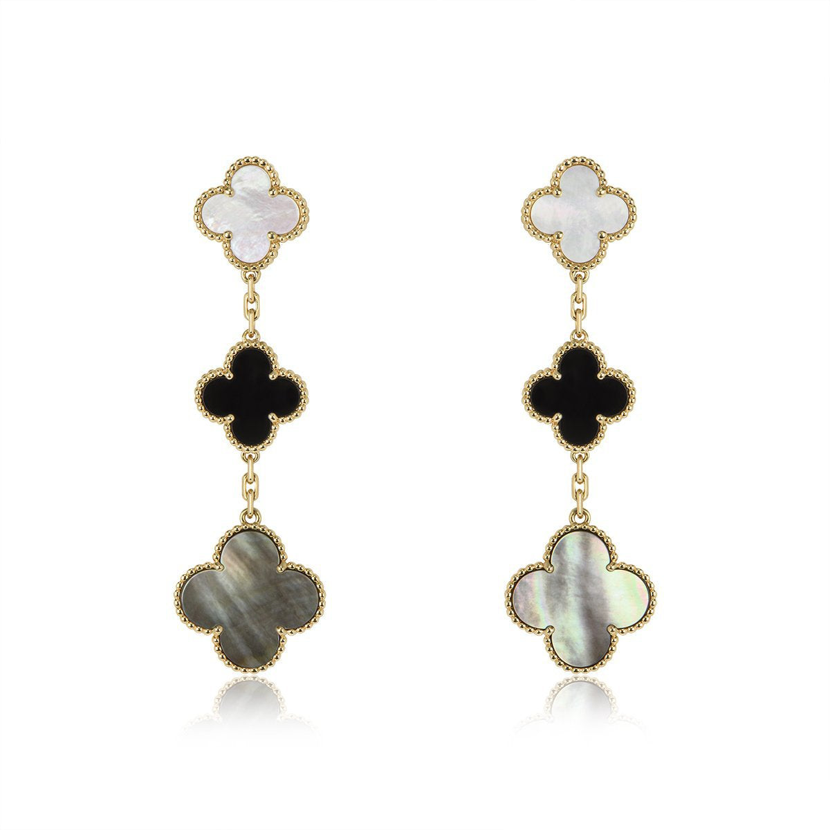 [⭐Corinne]CLOVER EARRINGS GOLD ONYX MOP 3 MOTIF