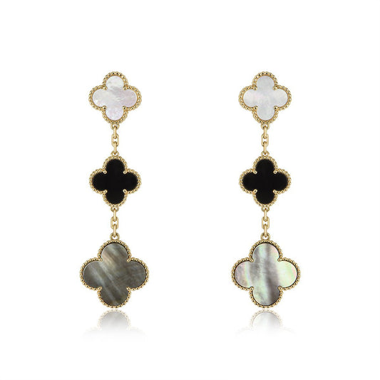 [⭐Corinne]CLOVER EARRINGS GOLD ONYX MOP 3 MOTIF