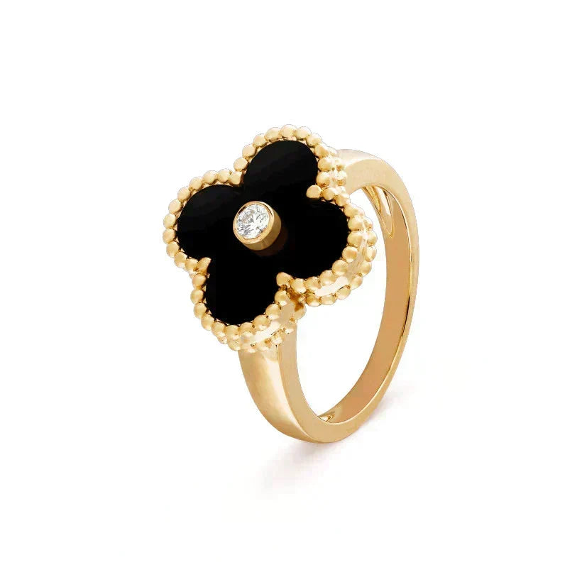 [⭐Corinne]CLOVER ONYX RING GOLD DIAMOND