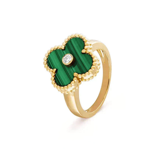 [⭐Corinne]CLOVER MALACHITE RING GOLD DIAMOND