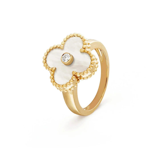 [⭐Corinne]CLOVER PINK MOP RING GOLD DIAMOND