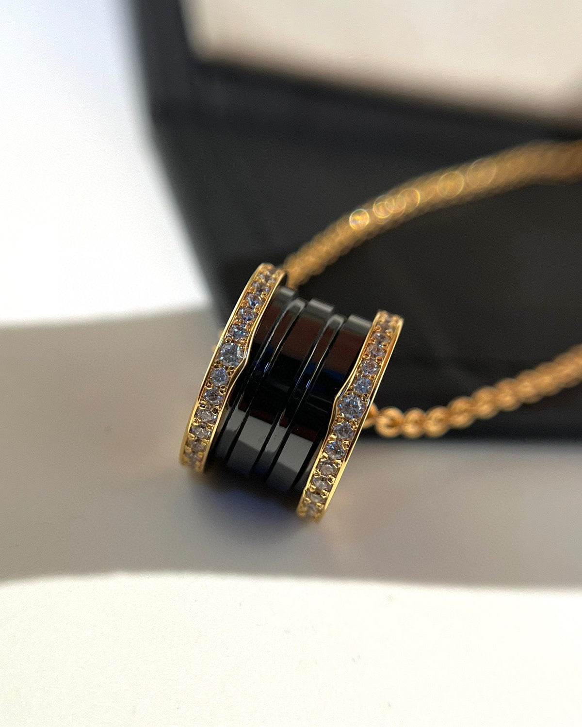 [⭐Corinne]ZERO 1 BLACK CERAMIC DIAMOND PINK GOLD NECKLACE