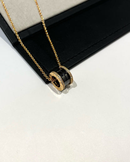 [⭐Corinne]ZERO 1 BLACK CERAMIC DIAMOND PINK GOLD NECKLACE